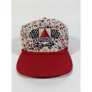 Vintage 90s CITGO Racing NASCAR Snapback Hat Paint Splatter Graffiti Wood Bros.